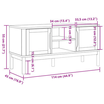 vidaXL Tv-bänk FLORO vit 114x43x55 cm massiv furu