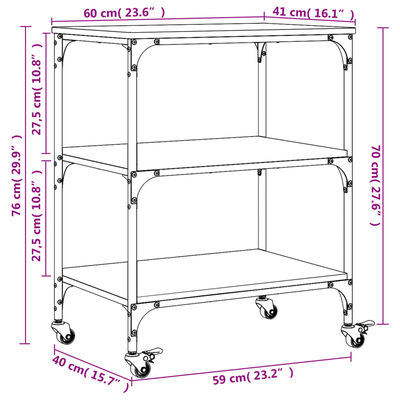 vidaXL Köksvagn sonoma-ek 60x41x76 cm konstruerat trä