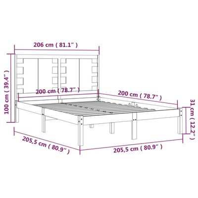 vidaXL Sängram svart massiv furu 200x200 cm