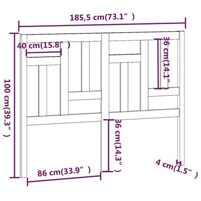 vidaXL Sänggavel vit 185,5x4x100 cm massiv furu