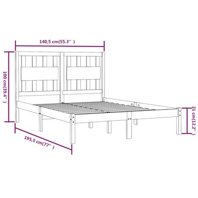 vidaXL Sängram svart massiv furu 135x190 cm