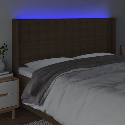 vidaXL Sänggavel LED mörkbrun 163x16x118/128 cm tyg