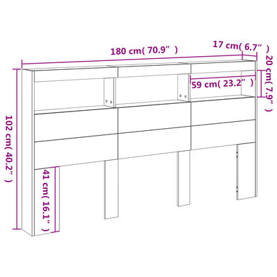 vidaXL Sänggavel med LED sonoma-ek 180x17x102 cm