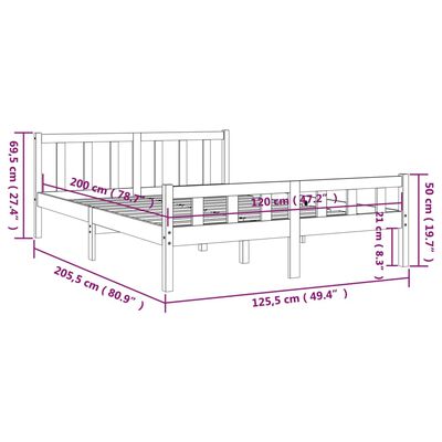 vidaXL Sängram utan madrass massivt trä 120x200cm