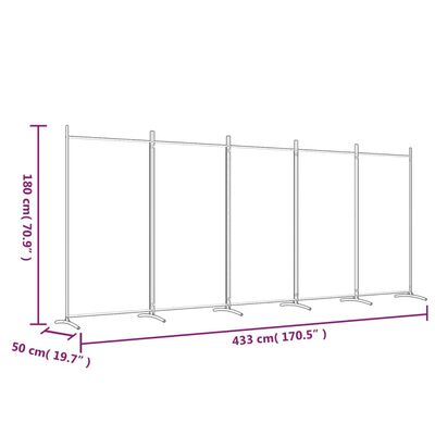 vidaXL Rumsavdelare 5 paneler vit 433x180 cm tyg