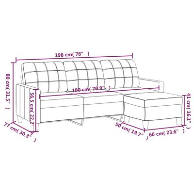 vidaXL 3-sitssoffa med fotpall grå 180 cm konstläder