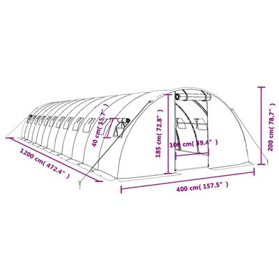 vidaXL Växthus med stålram grön 48 m² 12x4x2 m