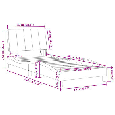 vidaXL Sängram med LED-belysning svart 80x200 cm sammet