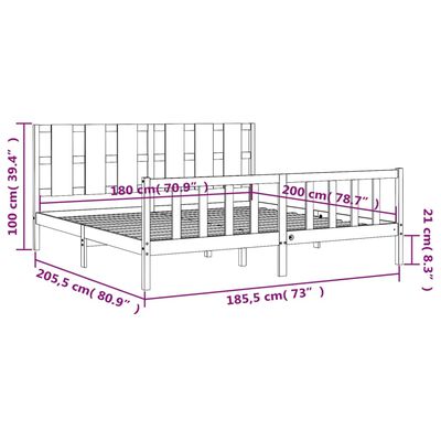 vidaXL Sängram med huvudgavel vit 180x200 cm massivt trä