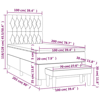 vidaXL Ramsäng med madrass mörkgrå 100x200 cm sammet