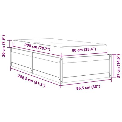 vidaXL Sängram med madrass 90x200 cm massiv furu