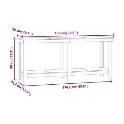 vidaXL Skobänk vit 180x50x80 cm massiv furu