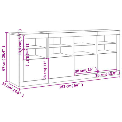 vidaXL Skänk med LED-belysning vit 163x37x67 cm