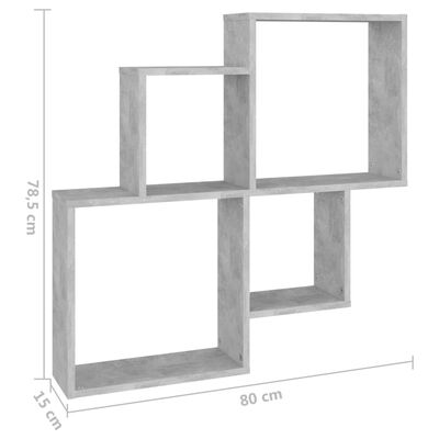 vidaXL Vägghylla kubformad betonggrå 80x15x78,5 cm konstruerat trä