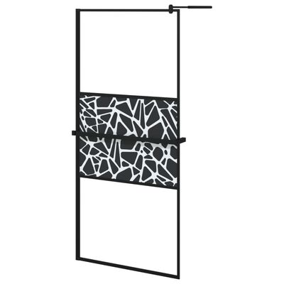 vidaXL Duschvägg med hylla svart 90x195 cm ESG-glas&aluminium