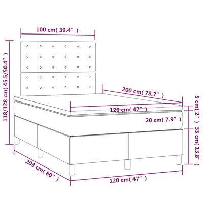 vidaXL Ramsäng med madrass & LED svart 120x200 cm tyg