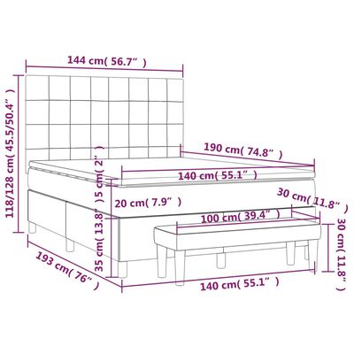 vidaXL Ramsäng med madrass ljusgrå 140x190 cm tyg