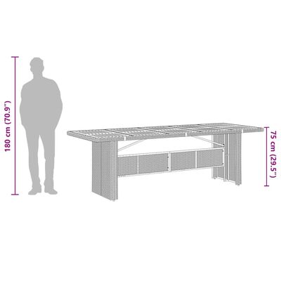 vidaXL Trädgårdsbord med glasskiva grå 240x90x75 cm konstrotting