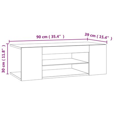 vidaXL Tv-bänk med LED-belysning brun ek 90x39x30 cm