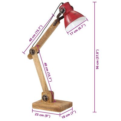 vidaXL Skrivbordslampa 25 W nött röd 23x18x96 cm E27