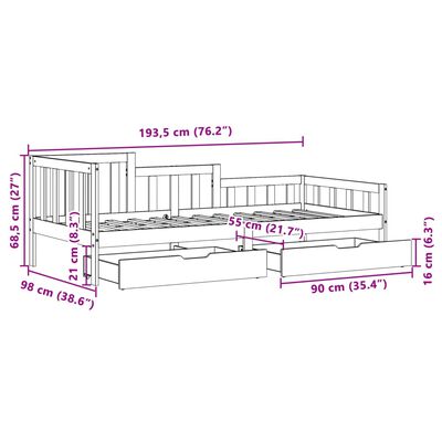 vidaXL Dagbädd med lådor vit 90x200 cm massiv furu