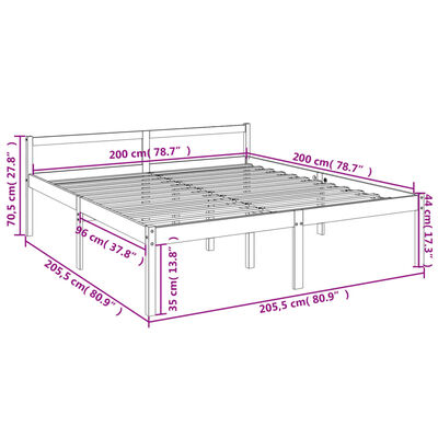 vidaXL Säng vit 200x200 cm massiv furu