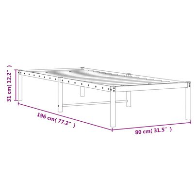 vidaXL Sängram metall vit 75x190 cm