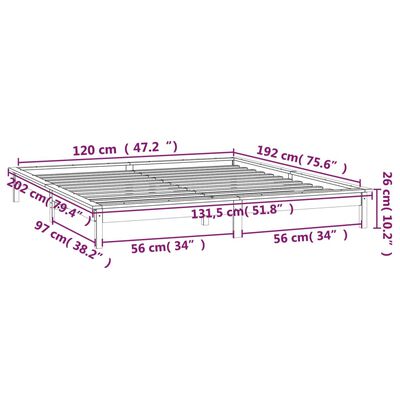 vidaXL Sängram LED svart 120x190 cm massivt trä