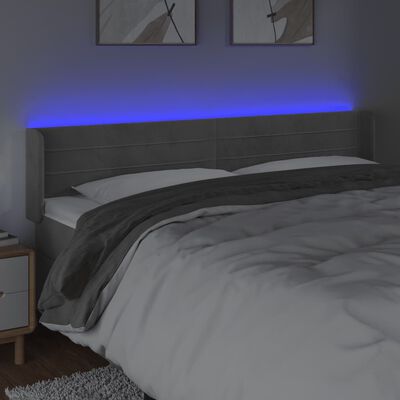 vidaXL Sänggavel LED ljusgrå 203x16x78/88 cm sammet