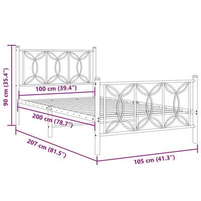 vidaXL Sängram med huvudgavel och fotgavel vit metall 100x200 cm