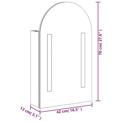 vidaXL Spegelskåp och LED-lampa bågformad ek 42x13x70 cm