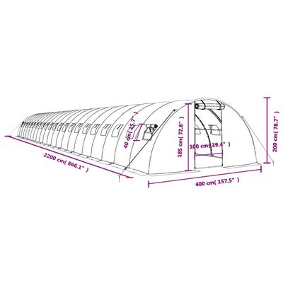 vidaXL Växthus med stålram vit 88 m² 22x4x2 m