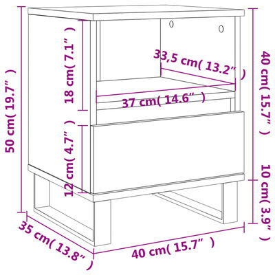 vidaXL Sängbord rökfärgad ek 40x35x50 cm konstruerat trä