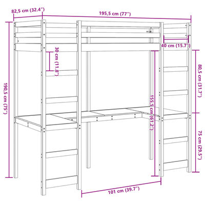 vidaXL Loftsäng utan madrass vaxbrun 75x190 cm massiv furu