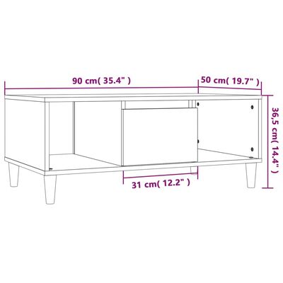 vidaXL Soffbord rökfärgad ek 90x50x36,5 cm konstruerat trä