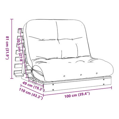 vidaXL Futonbäddsoffa med madrass 100x206x11 cm massivt douglasträ