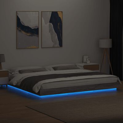 vidaXL Sängram med LEDs grå sonoma 180x200 cm konstruerad trä