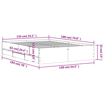 vidaXL Sängram med lådor sonoma-ek 135x190 cm konstruerat trä