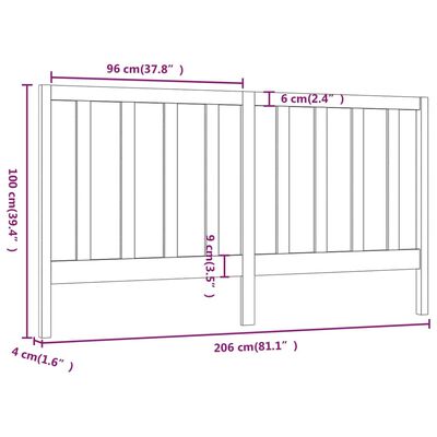 vidaXL Sänggavel honungsbrun 206x4x100 cm massiv furu