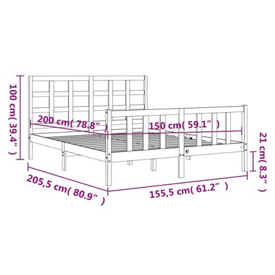 vidaXL Sängram med huvudgavel honungsbrun King Size massivt trä