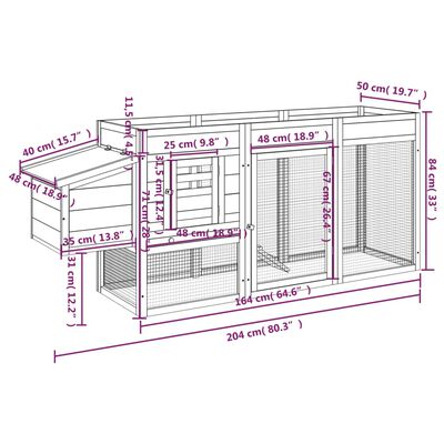 vidaXL Hönshus röd 204x50x84 cm massiv furu