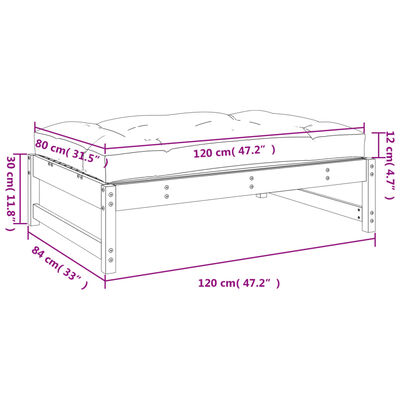 vidaXL Fotpall för trädgården vit 120x80 cm massiv furu