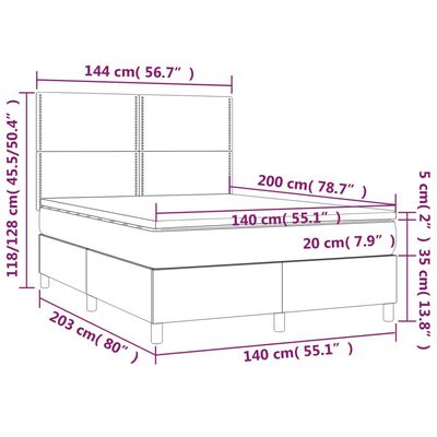 vidaXL Ramsäng med madrass & LED blå 140x200 cm tyg