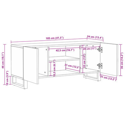 vidaXL Tv-bänk 105x34x46 cm massivt akaciaträ