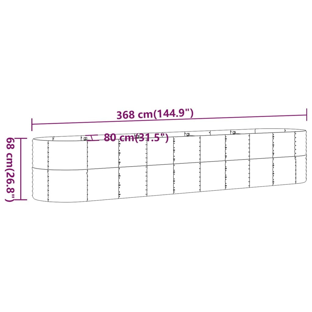 vidaXL Odlingslåda pulverlackerat stål 368x80x68 cm antracit