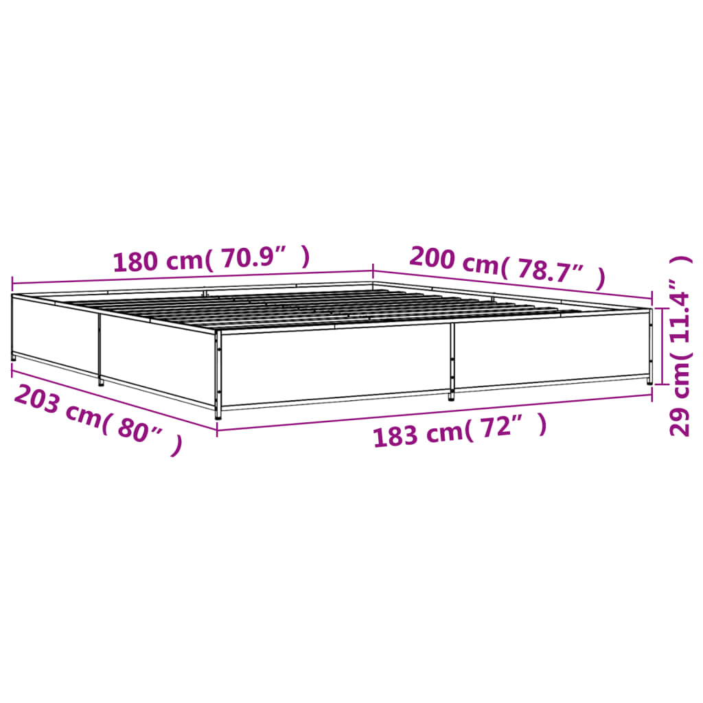 vidaXL Sängram brun ek 180x200 cm konstruerat trä och metall