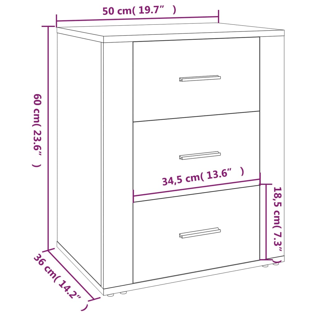 vidaXL Sängbord rökfärgad ek 50x36x60 cm konstruerat trä