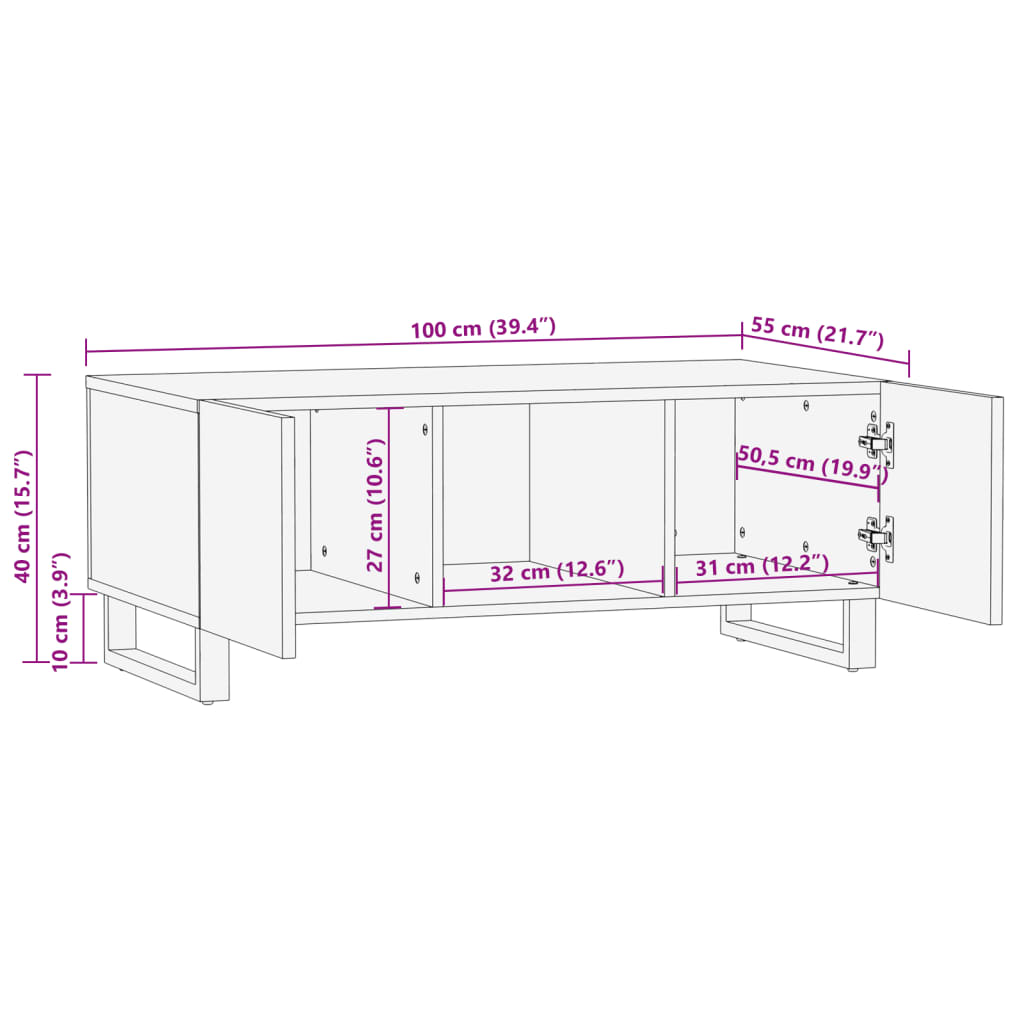 vidaXL Soffbord brun 100x55x40 cm massivt mangoträ