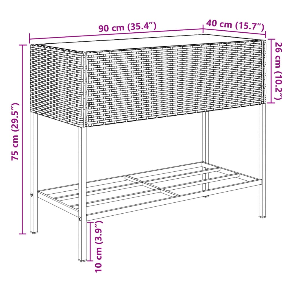 vidaXL Odlingslådor med hylla 2 st svart 90x40x75 cm konstrotting