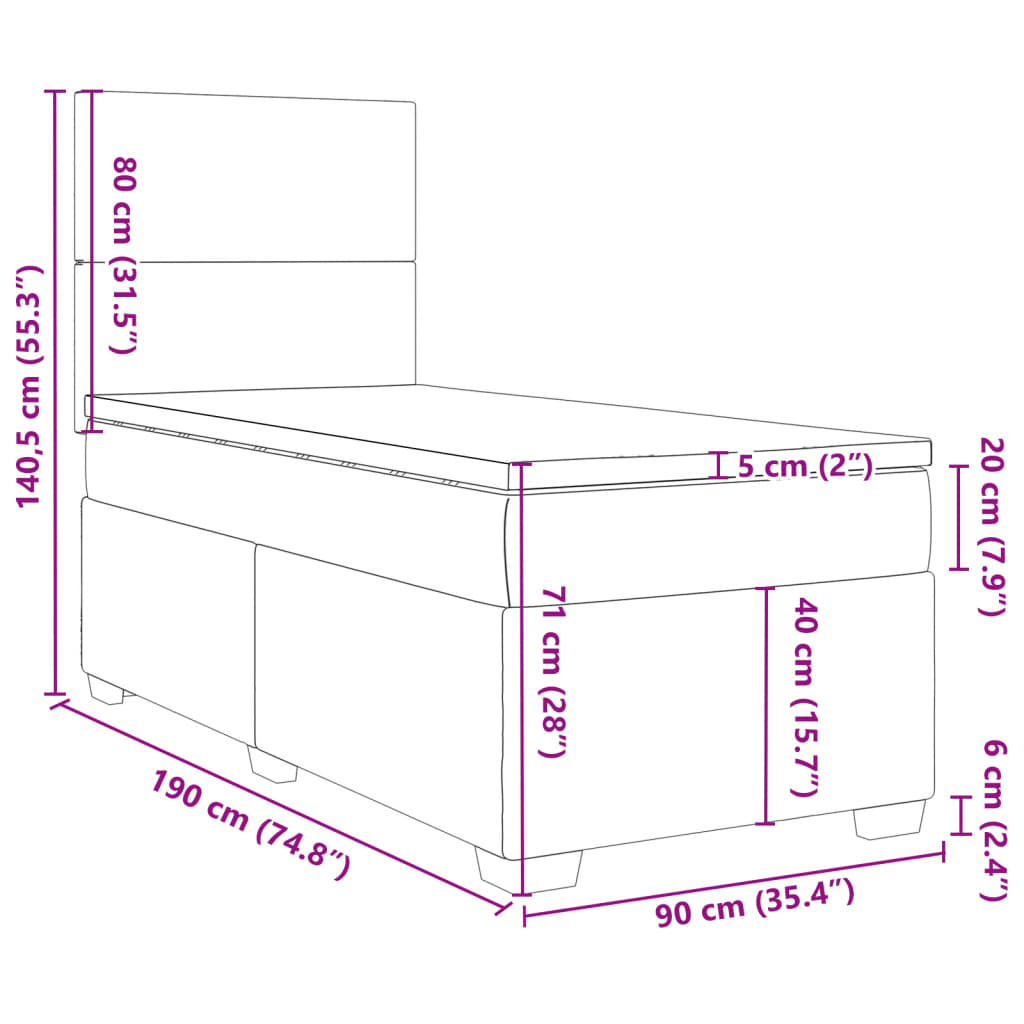 vidaXL Ramsäng med madrass mörkgrå 90x190 cm sammet